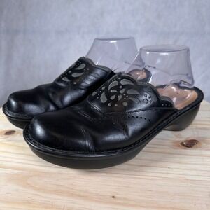 Finn Comfort Women's Size 8.5/9.5 Leather Clogs Black Excellent Laser Cut Mules